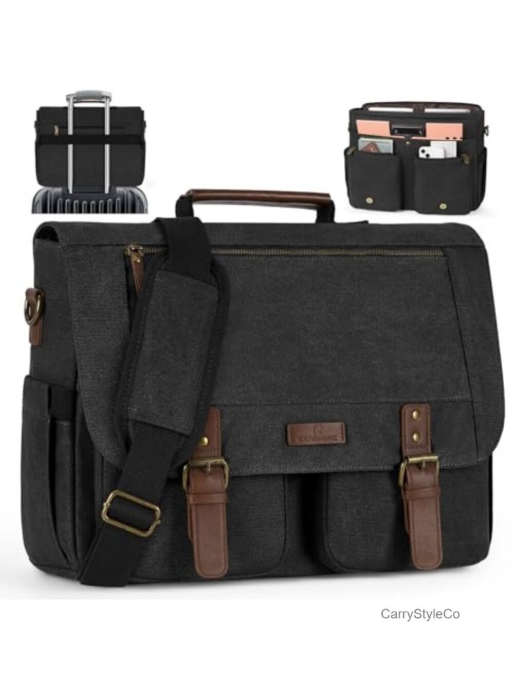 Water Resistant Canvas Laptop Messenger Bag 15.6-17.3 inch Padded Crossbody